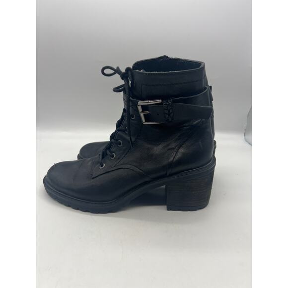 Zodiac Gemma Leather Block Heel Combat Lace-up Zip Boots Black Women's 8.5M - Picture 7 of 11